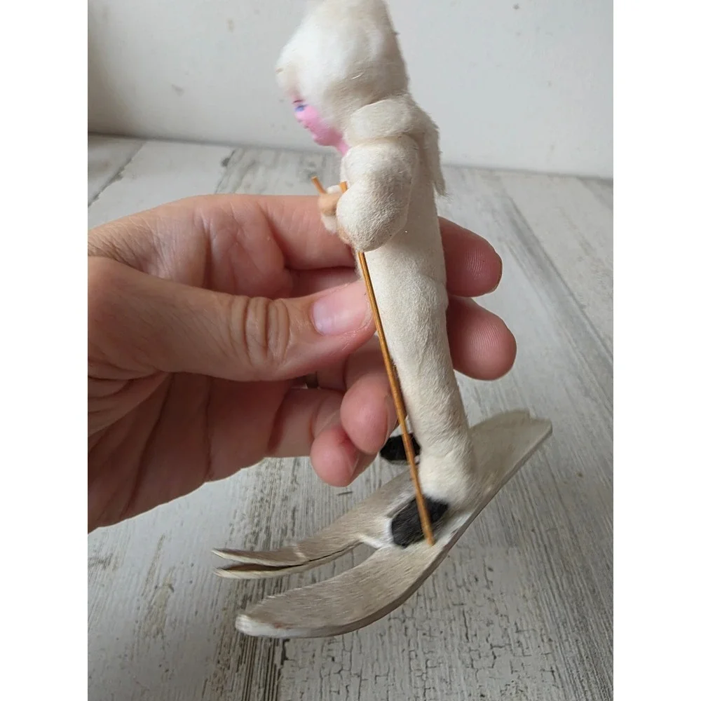 Vintage 4.5 inch Japan skier spun glass figurine Xmas decor large